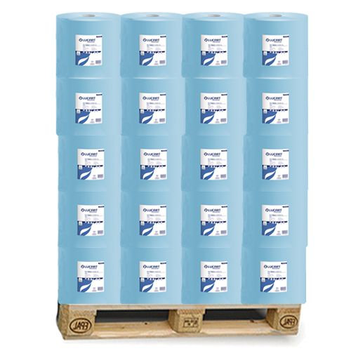 1 Palette (36 Ro.) Putztuchrollen 3-lag., blau, 1.000 Blatt, 36x36 cm