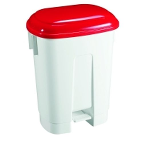 Treteimer TTS Derby 60 ltr. weiß mit rotem Deckel