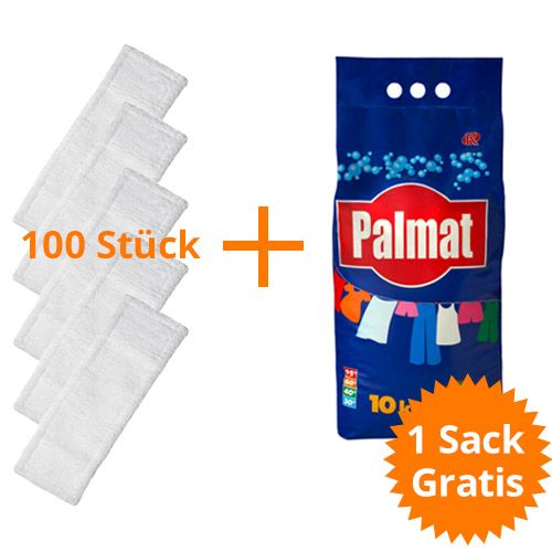Set- 100 St. Microfasermop 50 cm + 10 kg Palmat Vollwaschmittel gratis Set- 100 St. Microfasermop 50 cm + 10 kg Palmat Vollwaschmittel gratis