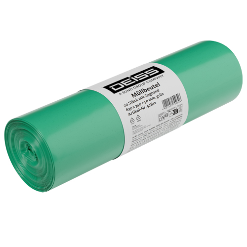 Deiss Müllbeutel mit Zugband 60 ltr. grün-transparent
