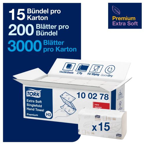 Tork Premium extra weiches Papierhandtuch 2-lagig, 22,6x23 cm