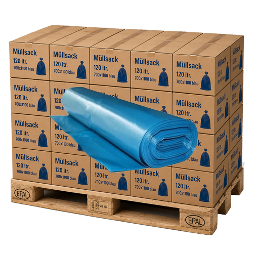 1 Palette (480 Ro.) Müllsäcke 120 ltr. Typ 100 blau 700x1100 1 Palette (480 Ro.) Müllsäcke 120 ltr. Typ 100 blau 700x1100