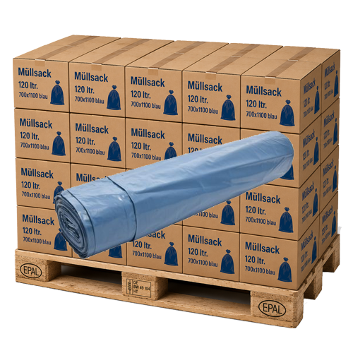 1 Palette (540 Ro.) Müllsäcke 120 ltr. Typ 60 blau 700x1100 1 Palette (540 Ro.) Müllsäcke 120 ltr. Typ 60 blau 700x1100