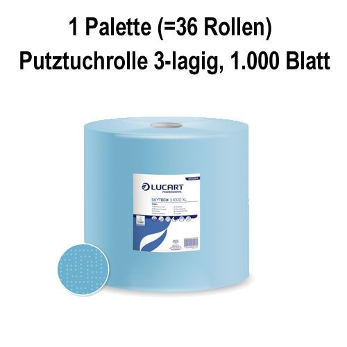 1 Palette Putztuchrollen 3-lag., blau, 1.000 Blatt, 36x36 cm