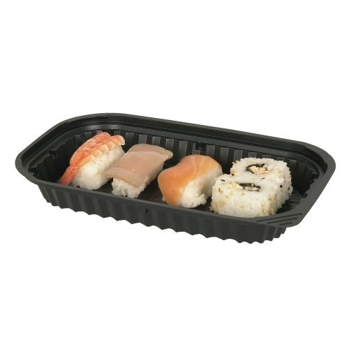 600 Sushi Take Away Schalen Sushibox schwarz m Deckel klar Anti Fog 171x91x50mm 